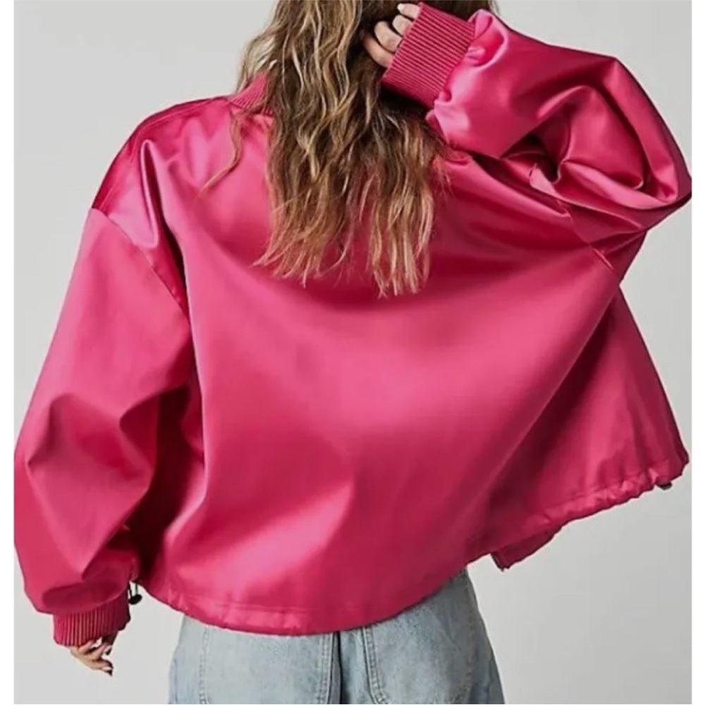 We The Free Hot Pink Satin Bomber Jacket - Picture 2 of 7